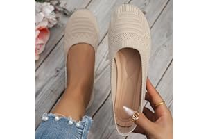 Women’s Knit Ballet Flats Lightweight Breathable Slip On Shoes Round Toe Cushioned Insole Flexible Sole Suitable for Daily We