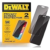 DEWALT Heavy Duty 2Pack Privacy Screen Protector Compatible with iPhone 17 Dynamic Island, Sensor Protection, AntiSpy Tempered Glass [9H Hardness] Case Friendly High Response, HD Quality