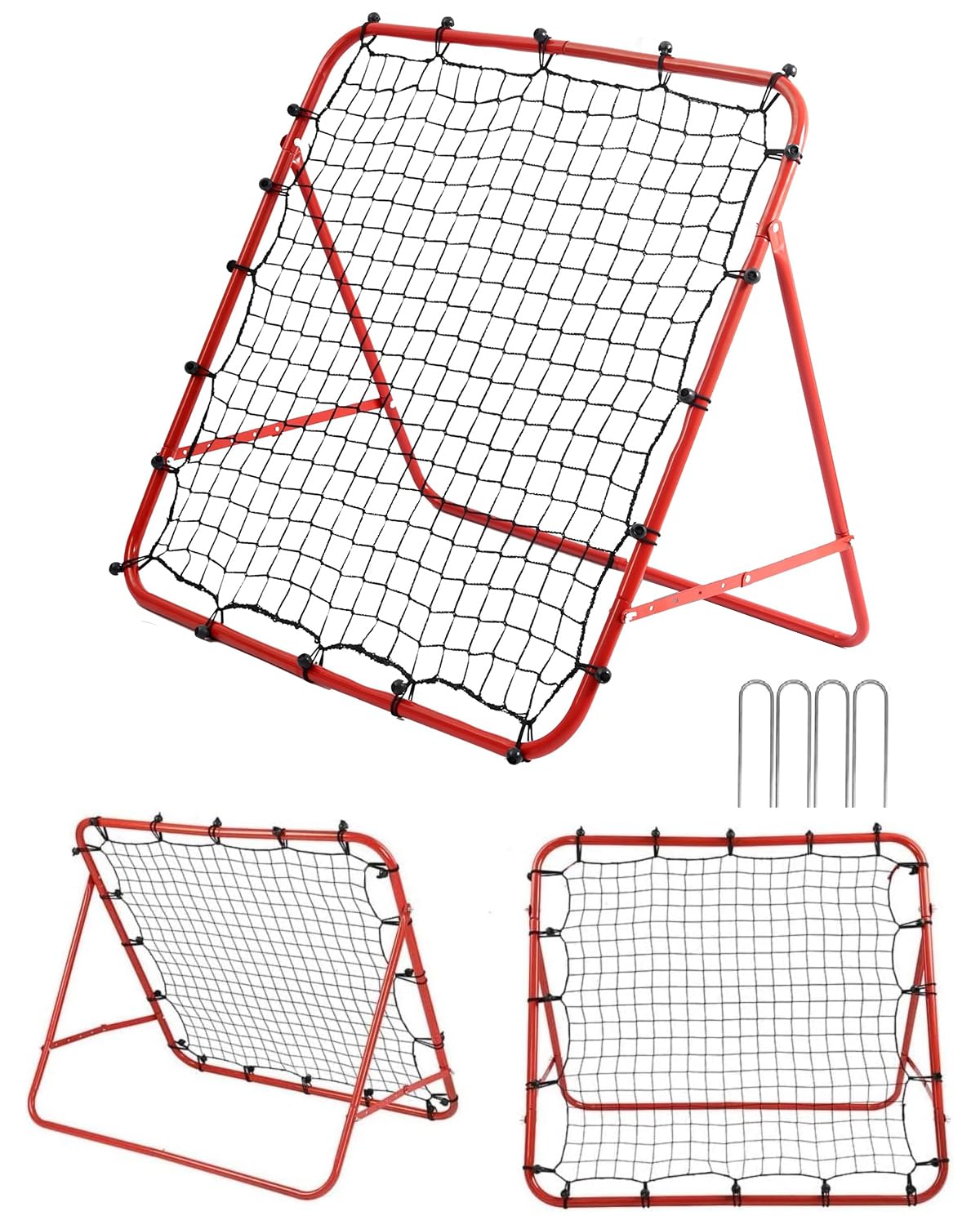 Football Rebounder Net Kids Rebound Net Kickback Aid Target Goal Soccer Training Equipment for Children Garden Outdoor (RED 65X 65CM)