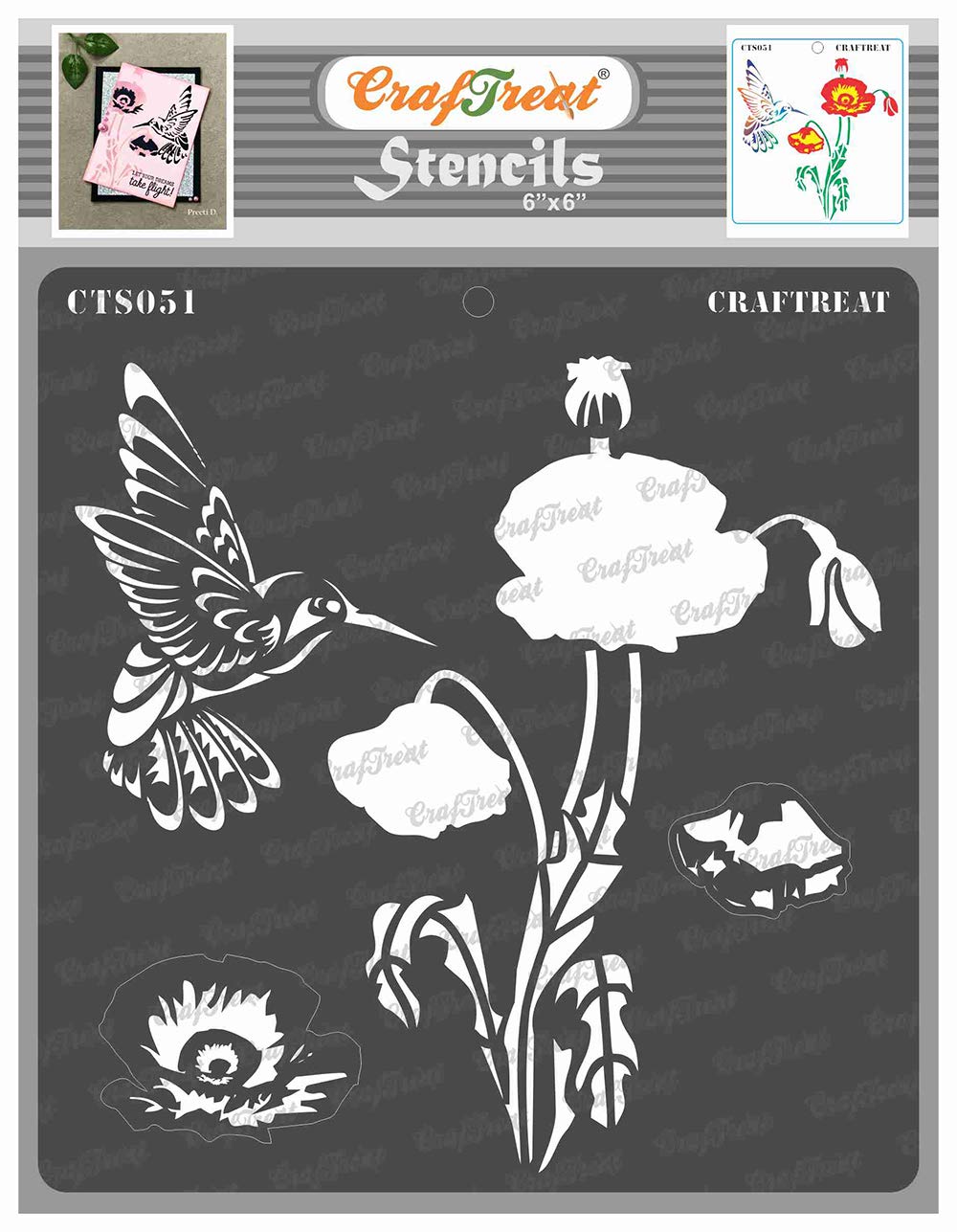 CrafTreat Reusable Layered Poppy Flower Stencils for Painting on Wood, Canvas, Paper, Fabric, Wall and Tile - Poppy Flower Stencil - 6x6 Inch - DIY Art and Craft Stencils for Painting Flowers Garden