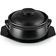 Sanbege Large Korean Ceramic Bowl with Lid and Trivet, 54 oz Sizzling Hot Pot with Double Handles for Cooking and Serving Dolsot Bibimbap, Soup, Rice, Stew, Casserole, Noodle (Frosted Black)