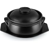 Sanbege Large Korean Ceramic Bowl with Lid and Trivet, 54 oz Sizzling Hot Pot with Double Handles for Cooking and Serving Dolsot Bibimbap, Soup, Rice, Stew, Casserole, Noodle (Frosted Black)