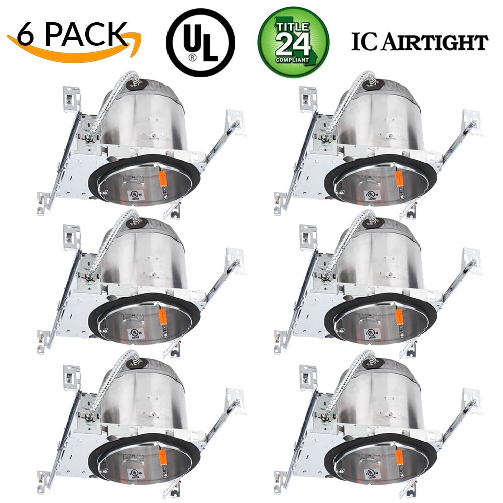 6 Pack 6" inch LED Construction Recessed Can Lighting Airtight IC