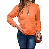 SweatyRocks Women's Zip Up Bomber Jackets Casual Long Sleeve Textured Jacket Outerwear