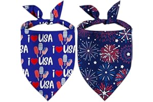 QIRUIMI 4th of July Dog Bandanas, Patriotic Holiday Party Pet Decorations 2 Pack, Adjustable Independence Day Bandana American Flag Triangle Bibs Cat Scarf Set