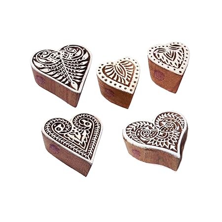 Royal Kraft Indisch Designs Blatt und Herz Hölzern Stempel für Drucken (Set von 5)