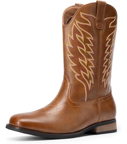 Amazon.com: femflame Cowboy Boots for Men Round Toe Embroidered