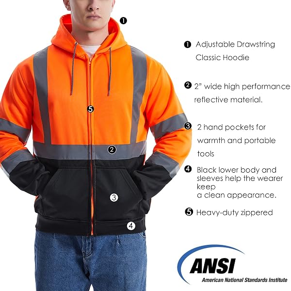 SKSAFETY HI VIS WORK SAFETY HOODIES FOR MEN – CLASS 3 HIGH VISIBILITY REFLECTIVE HOODIE JACKET, HIGH VIS ZIPPER HOODIE WITH BLACK BOTTOM, CONSTRUCTION SWEATSHIRTS WITH POCKETS