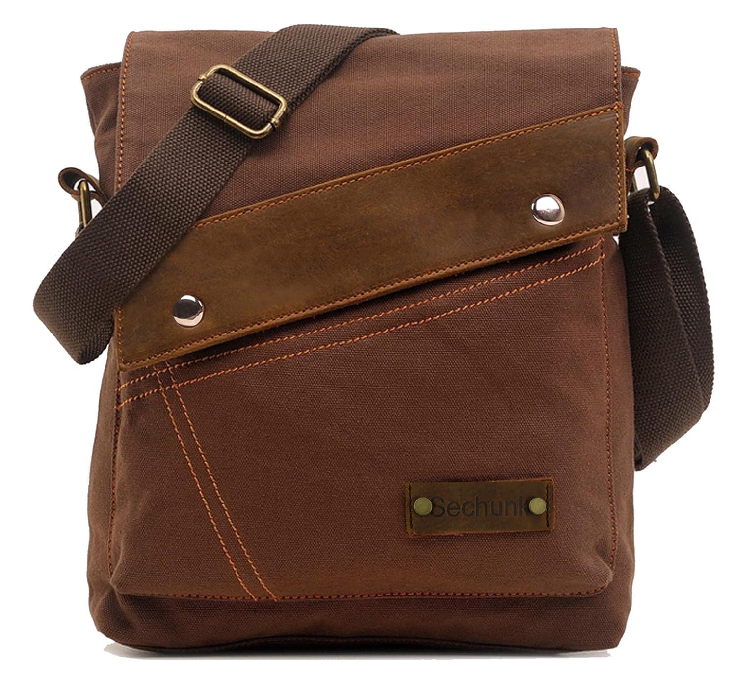 Sechunk Canvas Shoulder Bags Crossbody Bags Messenger Bags Purse Daypack for Men Women, Brownred, One Size
