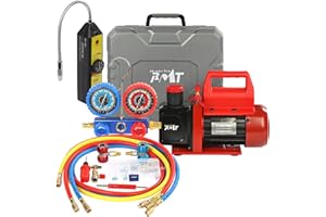 PB MOTOR TECH BMT PB Motor Tech Vacuum Pump & Gauge Set - 4.5 CFM Pump with 3 Way Aluminum Manifold Gauge, with Leak Detector & PVC Storage Case - for R134A, R410A, R22, R404A Refrigerants & AC Maintenance