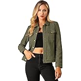 Allegra K Women's Faux Suede Turn-Down Collar Shacket Flap Pockets Snap Button Western Jacket