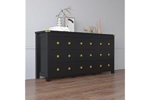 BORNOON 9-Drawer Dresser for Bedroom, Modern Wide Chest of Drawers, Wooden Storage Organizer for Closet, Living Room, Entryway, Home Office, Black Dresser with Ample Storage