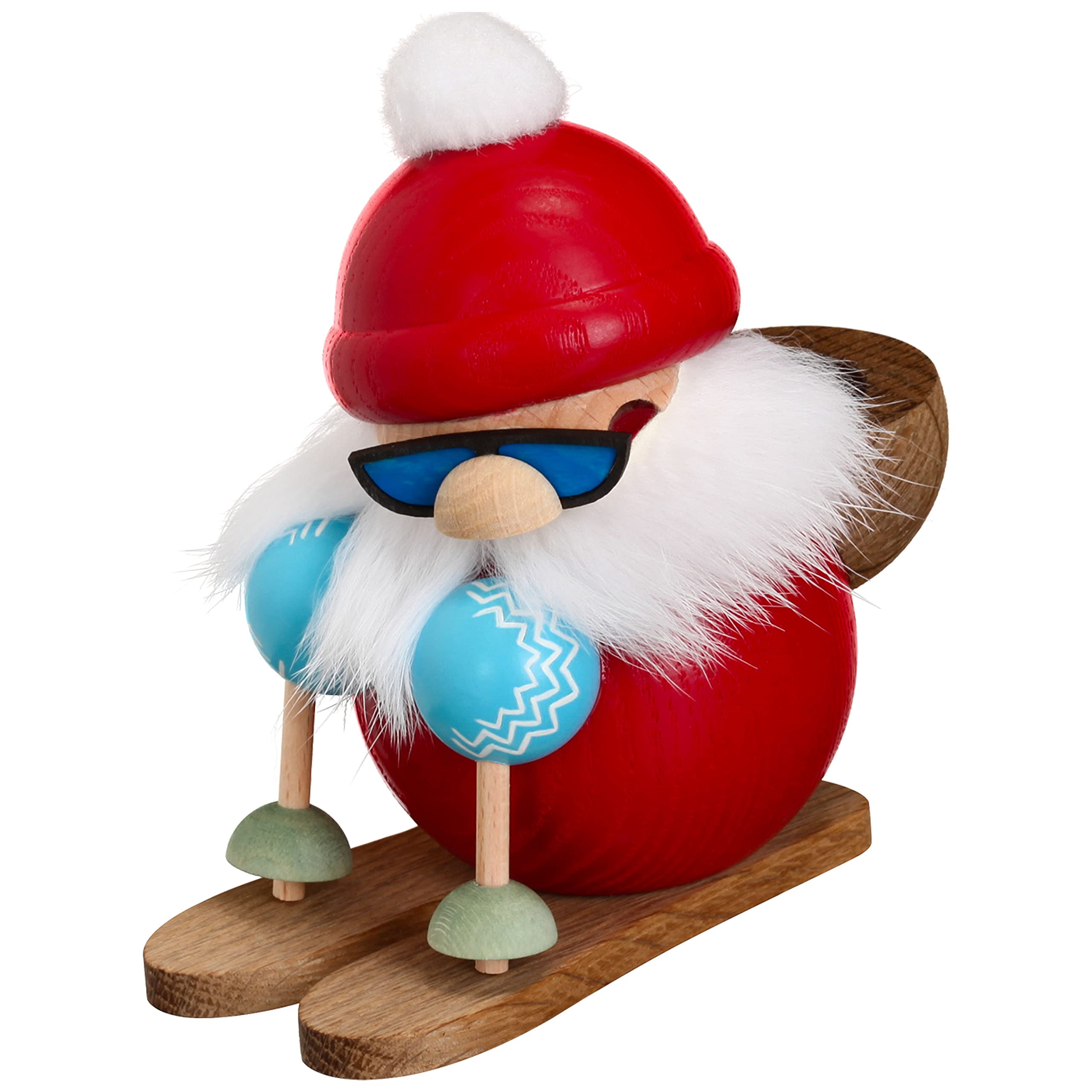Seiffener Volkskunst German incense smoker Santa Claus on ski, height 10 cm / 4 inch, original Erzgebirge SV 19171
