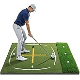 Golf Mat with Dual Turf | Golf Hitting Mat with Standing Guide-Line & Swing Path Line, 5x4ft Thickened Green Turf Practice Mats for Indoor or Outdoor Use, Ideal Gifts for Men Dad Husband & Golfers