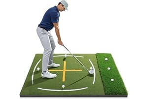 ZAZNOL Golf Mat with Dual Turf | Golf Hitting Mat with Standing Guide-Line & Swing Path Line, 5x4ft Thickened Green Turf Practice Mats for Indoor or Outdoor Use, Ideal Gifts for Men Dad Husband & Golfers