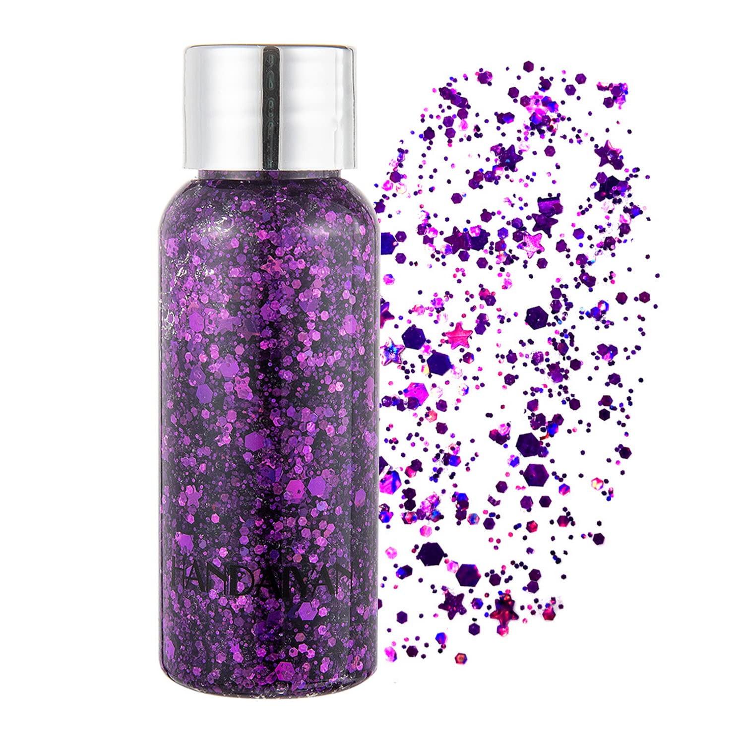 GL-Turelifes Chunky Face Body Glitter Gel Festival Mermaid Hair Sequins Cosmetics Sparkling Nails Glitter Makeup Long Lasting 30g (06# Purple)