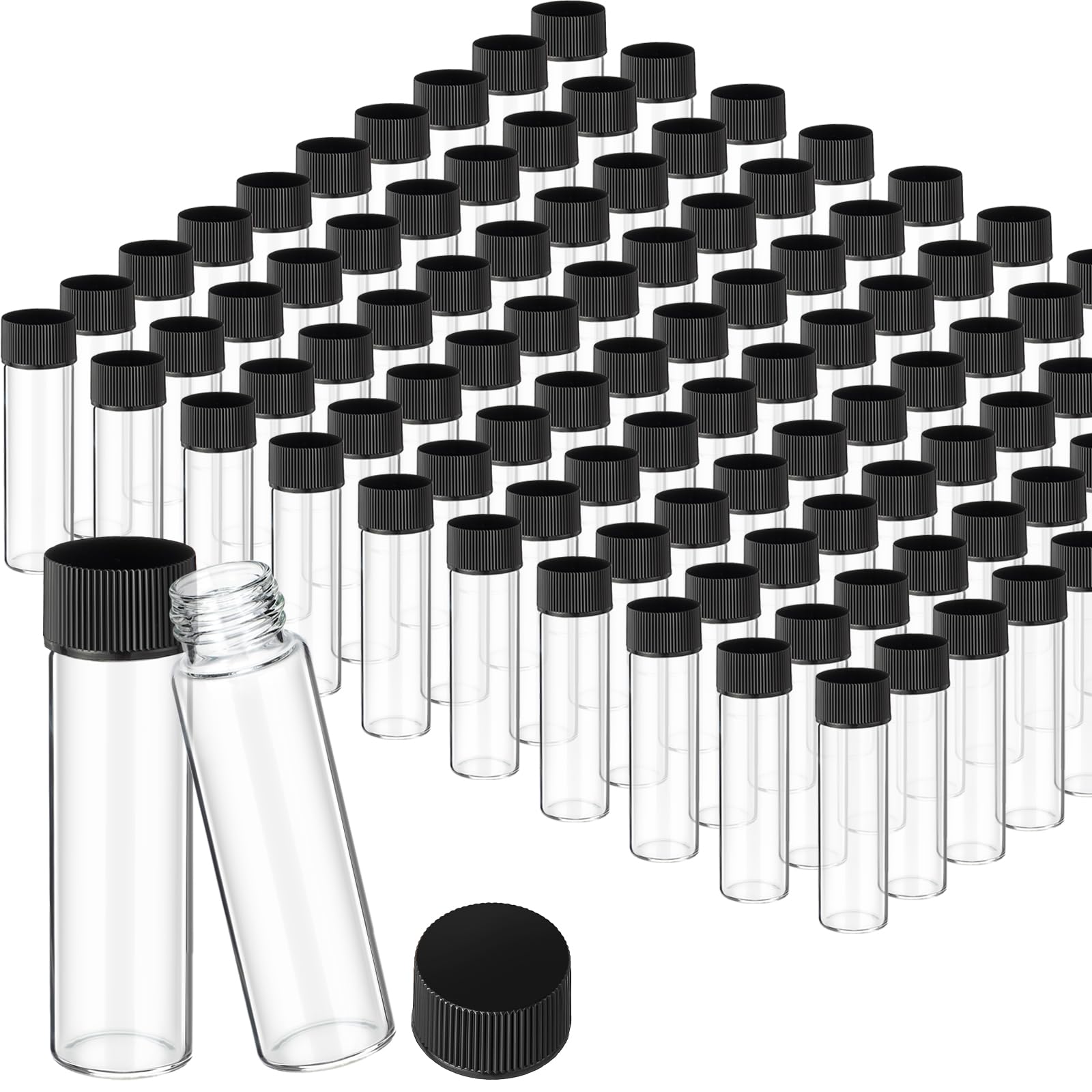 Saysurey 100 Pcs Glass Test Tubes Vial with Black Screw Cap Clear ...