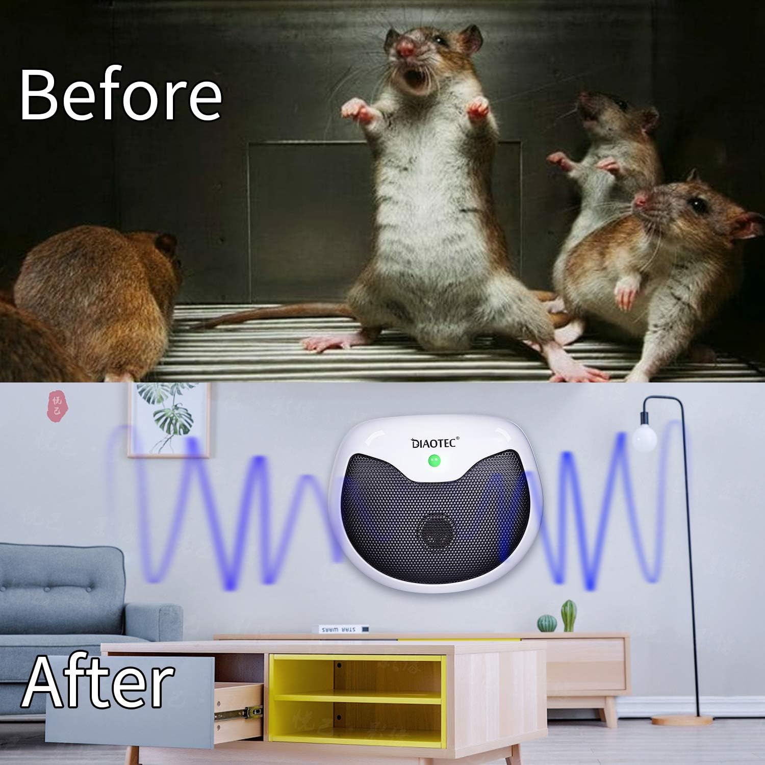 Diaotec Rodent Squirrel Repellent Ultrasonic Pest Deterrent Control Chaser Rodents Mouse Rats and Insects : Garden & Outdoor