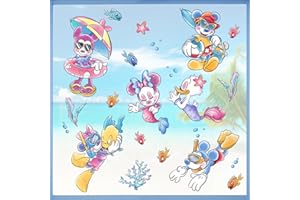 Mfault Summer Under The Sea Cartoon Mouse Window Clings 9 Sheets, Duck Mermaid Fish Beach Coastal Stickers Decal Decorations, Starfish Coral Nautical Seasonal Home Kitchen Decor