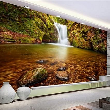 Amazon Com Xbwy 3d Stereo Golden Waterfall Nature Wallpaper
