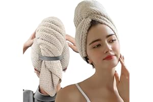 Microfibre Hair Towel Turban for Long Thick Hair, Luxurious Soft Super Absorbent Quick-Drying Towel - Anti-Frizz Elastic Band