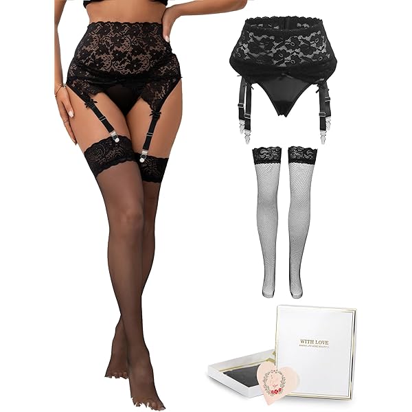 Amazon.com: comeondear Garter Belt Plus Size Black Lace Lacy Women 4 Strap Garter  Belts Vintage for Thigh High Stockings : Clothing, Shoes & Jewelry