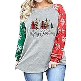 HDLTE Plus Size Merry Christmas Shirts Women Plaid Christmas Sweatshirt Long Sleeve Tee Tops