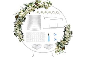 Queension Large Wedding Arch for Ceremony 7 Ft, Metal Balloon Arches Backdrop Stand with Metal Base for Party Supplies, Outdoor Garden Trellis with Water Bag for Climbing Plant, Round Frame, White