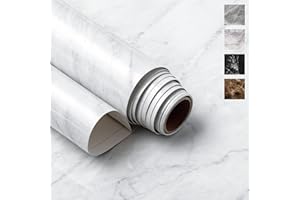 VERY BERRY STICKER Marble Peel and Stick Wallpaper (24" x 118", High-Gloss, White) Self-Adhesive Renter Friendly Contact Paper Removable Waterproof Vinyl Faux Granite Décor for Furniture Upcycling