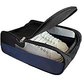 Suaetiai Golf Shoe Bag for Men Women, Mesh Travel Bag for Shoes, Water Proof Ventilation Shoe Bags for Gym, Outdoor Shoes Carrier with Zippered and Handle (Black/Blue-1 Pack)