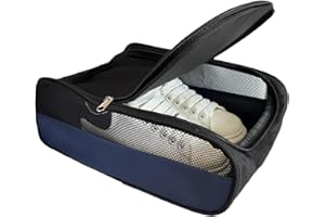 SUAETIAI Golf Shoe Bag for Men Women, Mesh Travel Bag for Shoes, Water Proof Ventilation Shoe Bags for Gym, Outdoor Shoes Carrier with Zippered and Handle (Black/Blue)