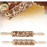 CHAOMIC Rolling Pins for Baking,Embossed Rolling Pins for Baking Texture Wooden Rolling Pins for Family and Kids, 1