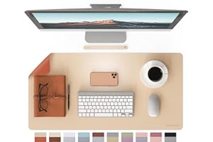 RENMTURE Double-Sided Two-Tone Faux Leather Desk mat Desktop Organization and Accessories Home and Office Large Mouse pad Game and Work (Apricot/Orange, 32"x16")