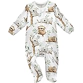 Dussdil Sloth Koala Baby One-Piece Footies Tropical Leaves Newborn Rompers Pajamas Cotton Footed Pjs for Sleep Play Boys Girls 3M