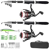 Fishing Pole Combo Set,2.1m/6.89ft 2PCS Collapsible Rods 2PCS Spinning Reels Lures Set Carrier Bag Carbon Fiber Telescopic Fishing Rods Sea Saltwater Freshwater Kit Fishing Rod Reel Combos