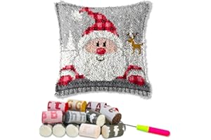 LAPATAIN Latch Hook Kits for DIY Throw Pillow Cover,Santa Claus Needlework Cushion Cover Hand Craft Crochet for Great Family 17x17inch