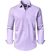 Alimens & Gentle Men's Dress Shirts Long Sleeve Wrinkle-Free Stretch Shirts Solid Formal Button Down Shirt with Pocket