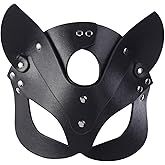 Soochat Leather Cat Mask Women's Cat Mask Adjustable Cat Face Mask for Masquerade Cosplay Halloween Party Costume Props