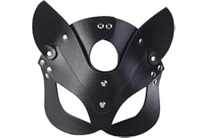 Soochat Leather Cat Mask Women's Cat Mask Adjustable Cat Face Mask for Masquerade Cosplay Halloween Party Costume Props