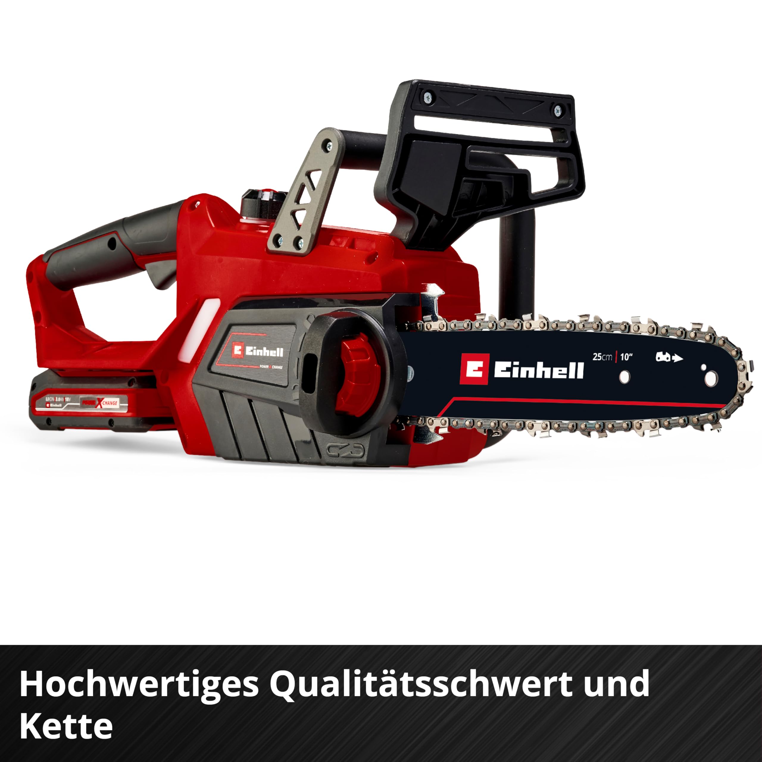 Einhell Akku-Kettensäge GE-LC 18 Li-Solo Power X-Change (Li-Ion, 18V, 25 cm Schwertlänge, Rückschlagschutz, Kettenfangbolzen, inkl. 4 Ah Akku und Ladegerät) 6