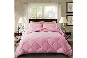 ELNIDO QUEEN® Pink Queen Comforter Set with 2 Pillow Shams - 3 Pieces Bed Comforter Set - Quilted Down Alternative Comforter Set - Lightweight All Season Bedding Comforter Sets Queen Size(88x92 inch)