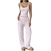 SHENHE Women's 2 Piece Pajama Set Sleeveless Crop Cami Top and Pants Y2k Floral Pjs Loungewear