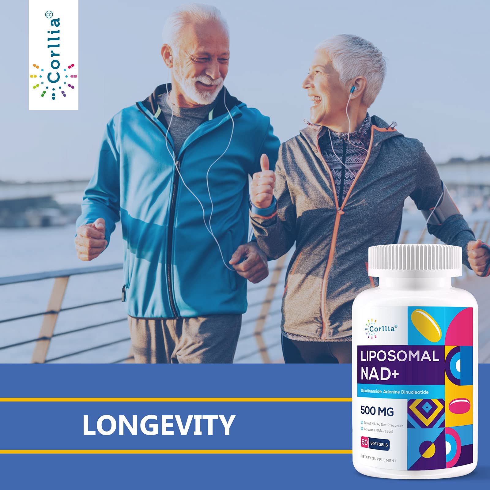 Corllia Liposomal NAD+ 500mg with TMG 250mg Softgels, Nicotinamide Riboside Alternative, Actual NAD+ Supplement, 60 Servings