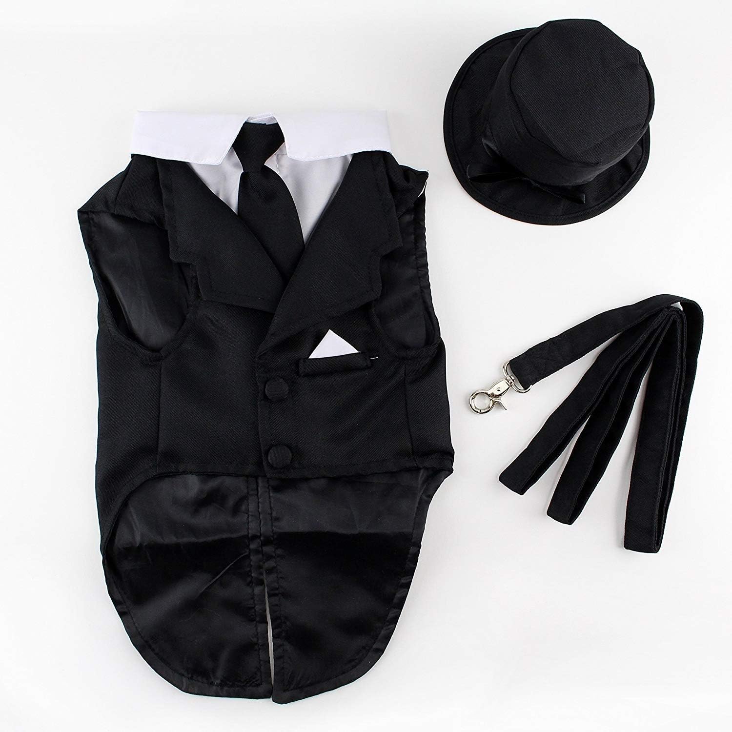 MidleeMidlee Dog Tuxedo Wedding Suit- Black Top Hat & Leash (5XL)
