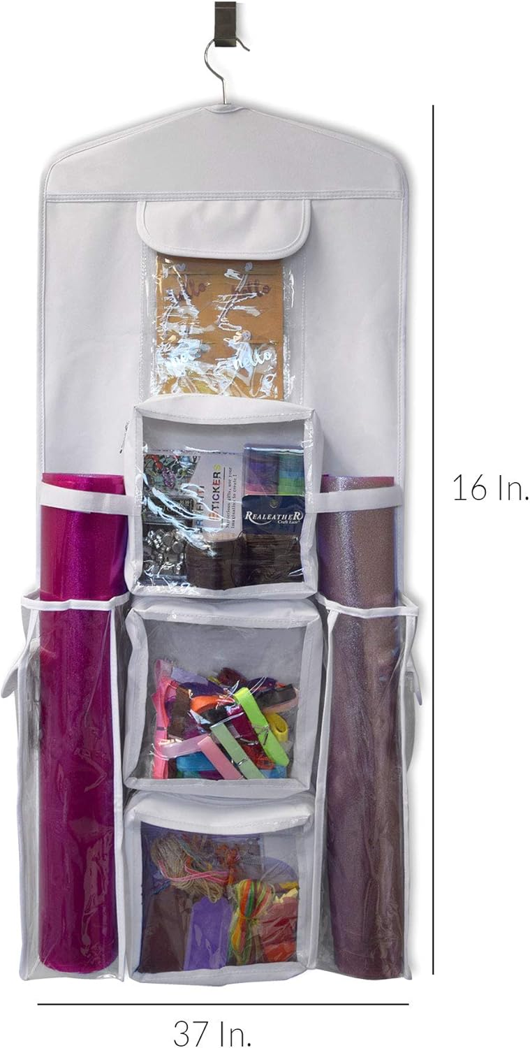 Gift Wrap Organizer, Hanging Wrapping Paper Storage, Double Sided with Hook for Over Door, Tissue Paper & Gift Bag Holder with Zippered Pockets and Multiple Compartments, Clear Vinyl - 16x37: Kitchen & Dining
