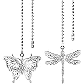 SHIFANQI Ceiling Fan Pull Chain, 2 Pack Silver Dragonfly Fan Pull Chain Extension, 12 Inches Decorative Chain Pulls Pendant for Ceiling Light Fan Lamp, Beads Ball Chain Extender with Connector