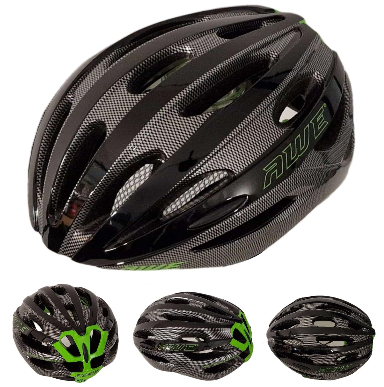 AWE® AWESprint™ Adult In Mould E-Bike/Bike Helmet Carbon/Black/Green 58-61cm *FREE 5 YEAR CRASH REPLACEMENT*