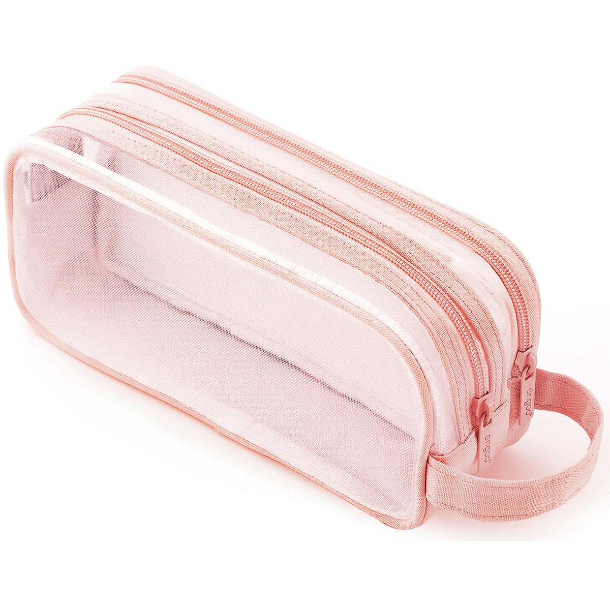 MAMUNU Clear Pencil Case for Exams, Large Capacity Transparent Mesh Pencil Case with 2 Compartments Zipper, Big Pen Pouch Bag Stationery Storage Organizer for School College Home Office Travel (Pink)