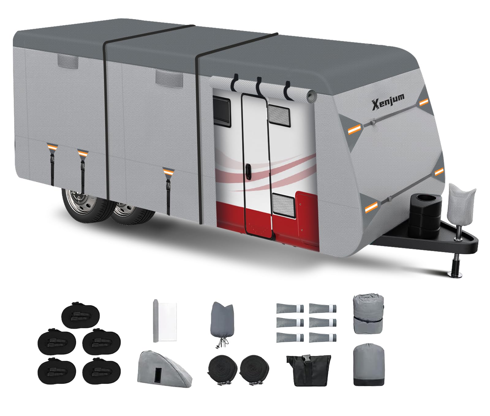 Photo 1 of Xenjum RV Cover for 18-20 ft Travel Trailers, 7 Layers Heavy Duty Camper Cover, Weatherproof & UV Resistant Motorhome Trailer Cover with Gutter & Tongue Jack Covers