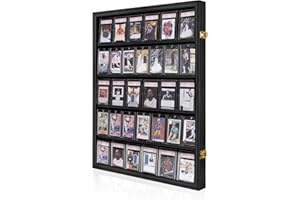IHEIPYE 35 Baseball Card Display Case - Graded Sports Card Display Case - Wall Mount Lockable Trading Cards Frame with UV Protection Acrylic for Display Basketball Fooball Hockey Cards-Vertical